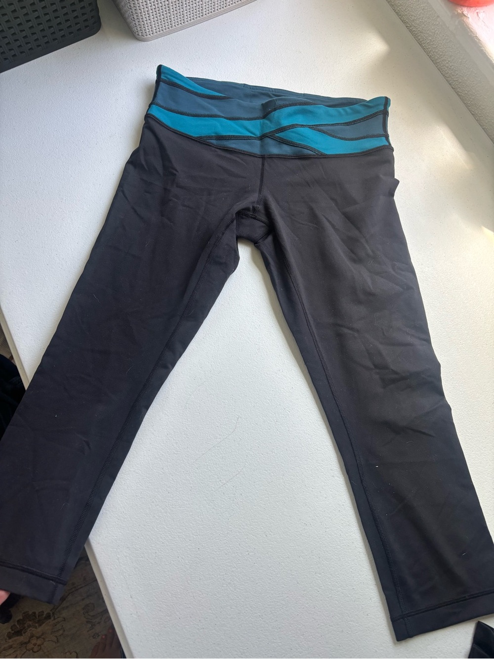 lululemon athletica Black Leggings with Teal Waistband